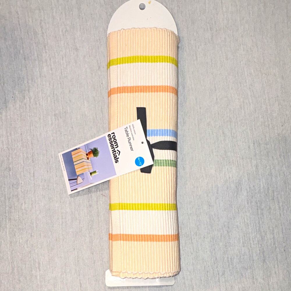Room Essentials 100% Cotton Striped Table Runner 14x72 Beige/Multicolor Wash